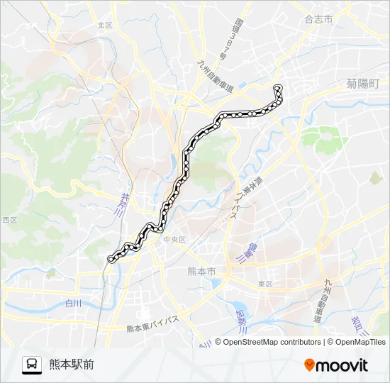 C7-3：武蔵ヶ丘車庫前→楠団地→麻生田小→清水ヶ丘→三軒町→水道町→桜町バスターミナル→熊本駅前 バスの路線図