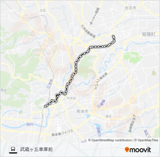 C7-3：熊本駅前→桜町バスターミナル→水道町→三軒町→清水ヶ丘→麻生田小→楠団地→武蔵ヶ丘車庫前 バスの路線図