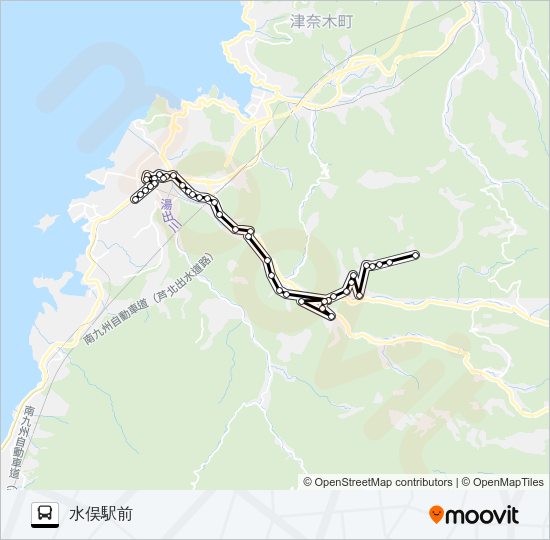 中屋敷→→水俣駅前 Bus Line Map