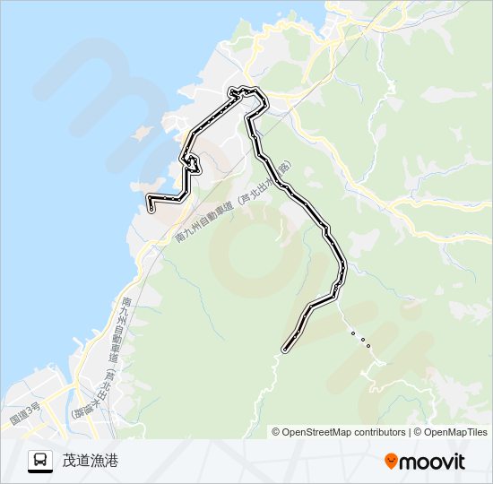 招川内→→茂道漁港 Bus Line Map