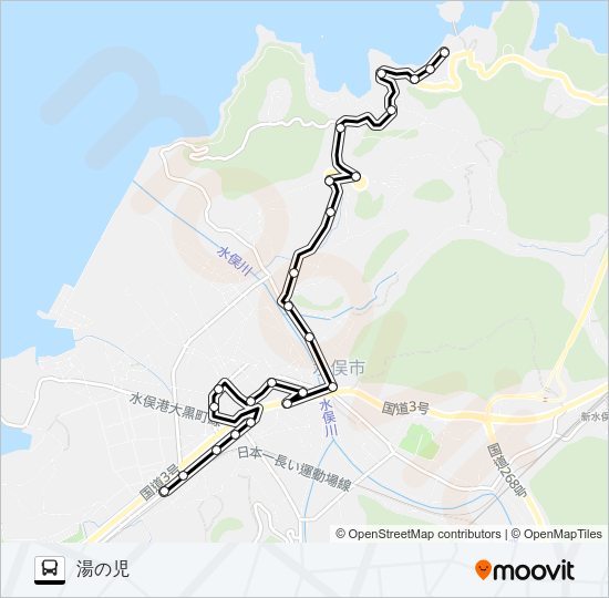 水俣駅前→→湯の児 Bus Line Map