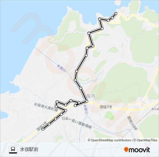 湯の児→→水俣駅前 Bus Line Map