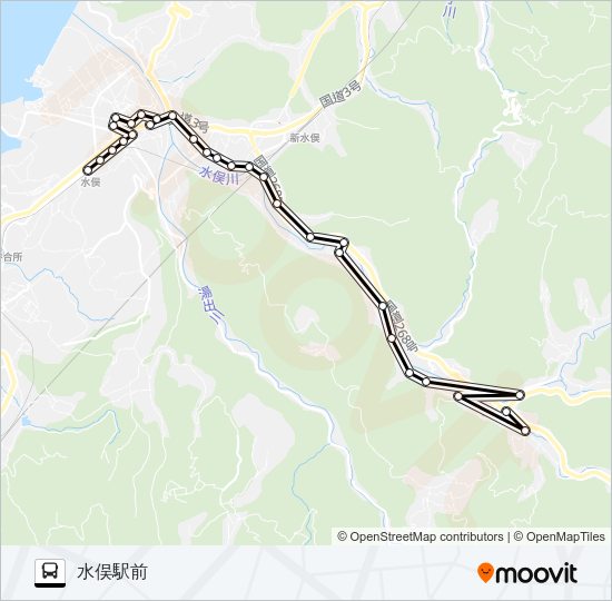 葛彩館→→水俣駅前 Bus Line Map