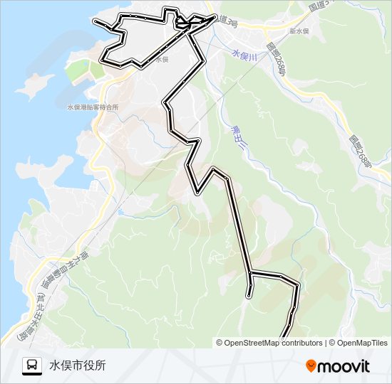 木臼野上→→水俣市役所 Bus Line Map