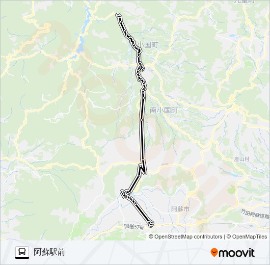 杖立→大観峰→阿蘇駅前 Bus Line Map