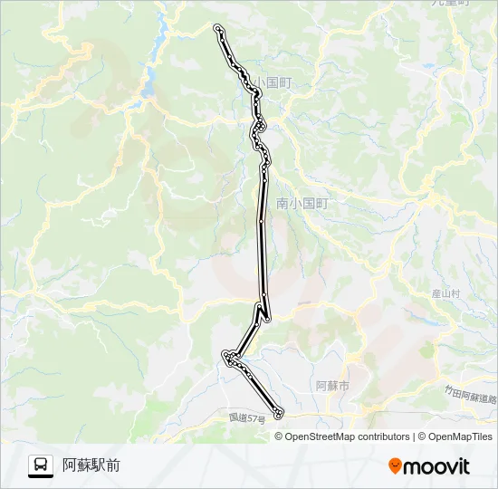 杖立→大観峰→阿蘇駅前 Bus Line Map