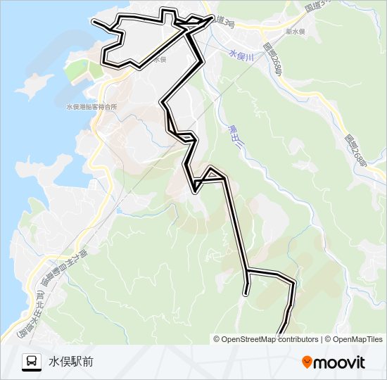 水俣市役所→→水俣駅前 Bus Line Map