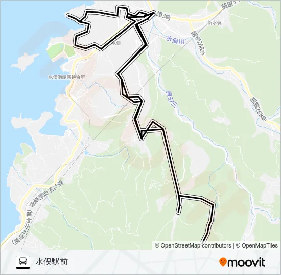水俣市役所→→水俣駅前 バスの路線図