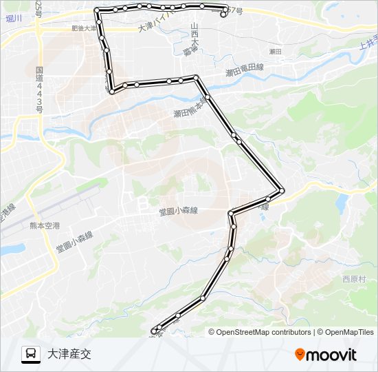 土林→山西～森→大津産交 Bus Line Map
