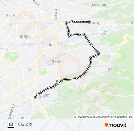 木山→山西～森→大津産交 Bus Line Map