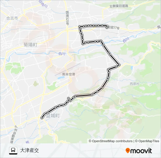 木山→山西～森→大津産交 バスの路線図