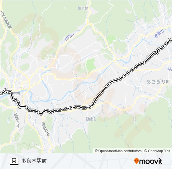 人吉産交→西村→多良木駅前 Bus Line Map