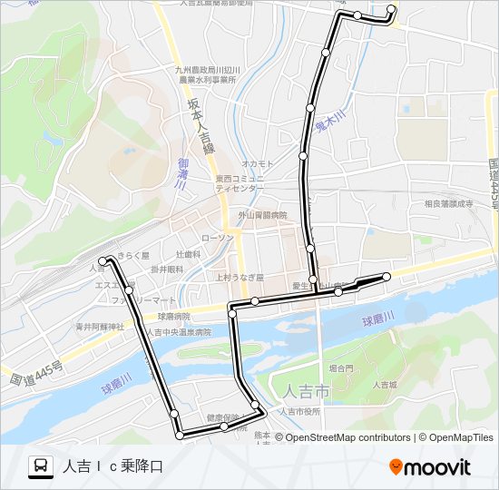 人吉駅前→→人吉ＩＣ乗降口 Bus Line Map