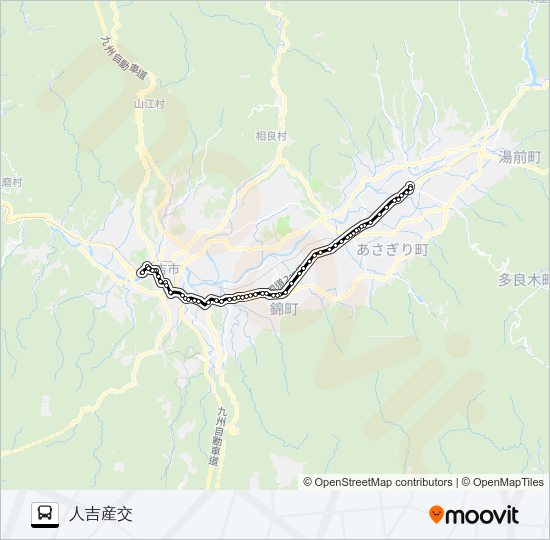 多良木駅前→西村→人吉産交 Bus Line Map