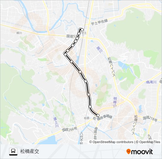 宇土駅前→西城の浦～→松橋 Bus Line Map