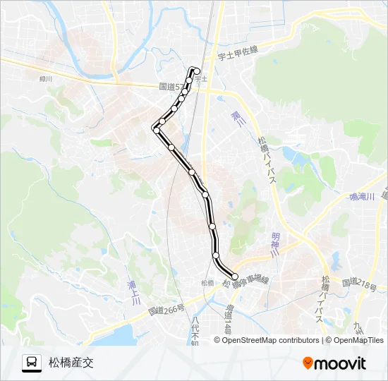 宇土駅前→西城の浦～→松橋 Bus Line Map