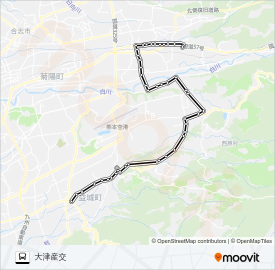 木山→山西～岩坂→大津産交 Bus Line Map