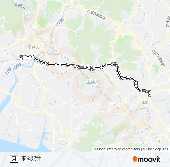 植木→木葉～大倉→玉名駅前 Bus Line Map