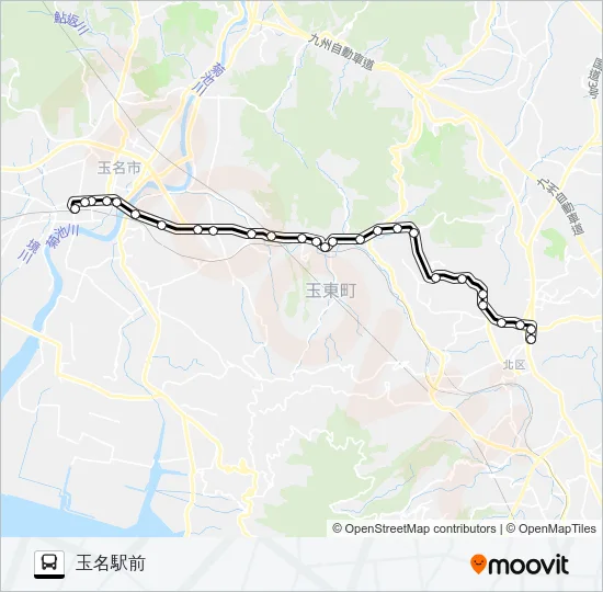 植木→木葉～大倉→玉名駅前 Bus Line Map