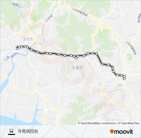 玉名駅前→大倉～木葉→植木 Bus Line Map