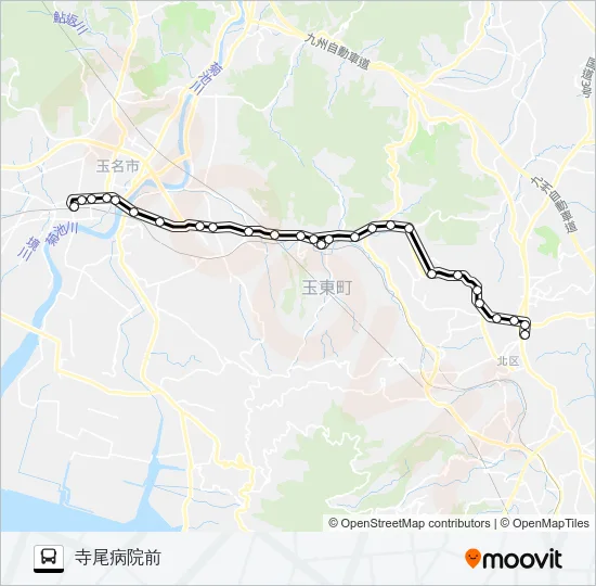 玉名駅前→大倉～木葉→植木 バスの路線図