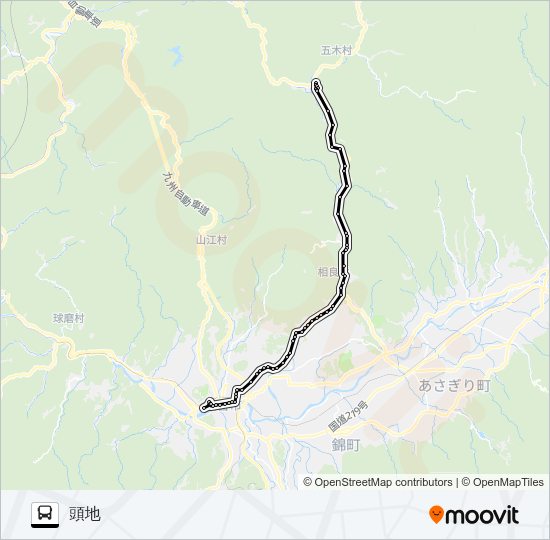 人吉産交→変電所～大谷→頭地 Bus Line Map