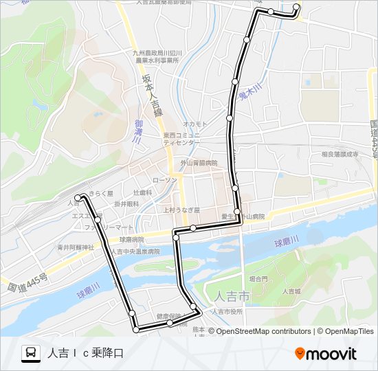人吉駅前→～→人吉ＩＣ乗降口 Bus Line Map