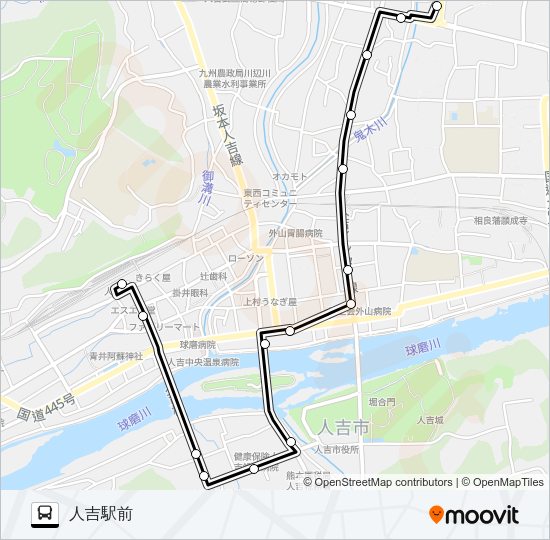 人吉ＩＣ乗降口→～→人吉駅前 Bus Line Map