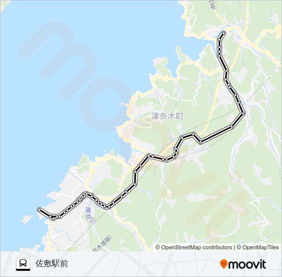 水俣産交→津奈木駅→佐敷駅前 Bus Line Map