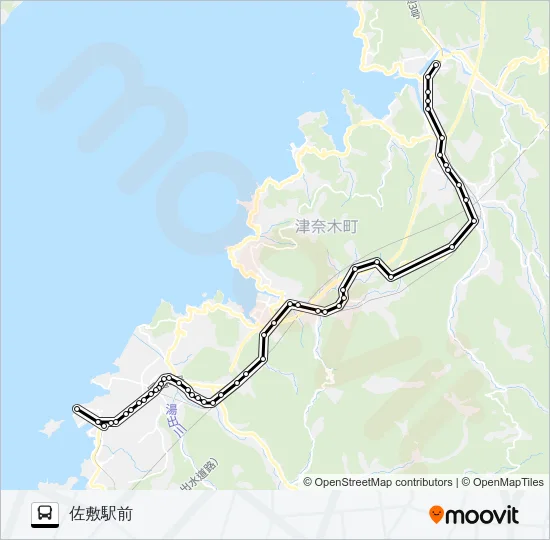 水俣産交→津奈木駅→佐敷駅前 バスの路線図