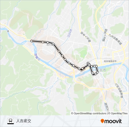 石水寺入口→下林～→人吉産交 Bus Line Map