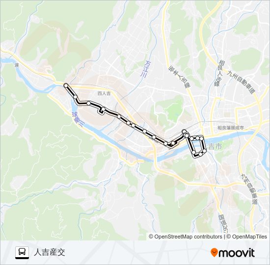 石水寺入口→中神～→人吉産交 Bus Line Map