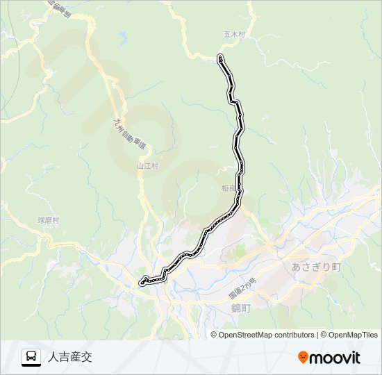 頭地→大谷～変電所→人吉産交 Bus Line Map