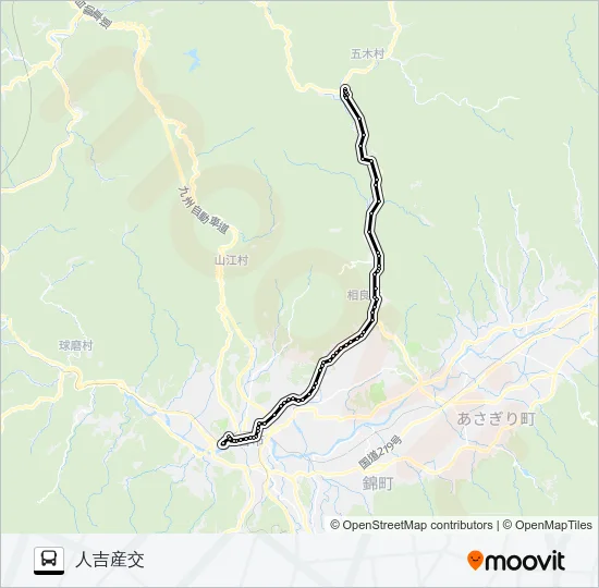 頭地→大谷～変電所→人吉産交 バスの路線図