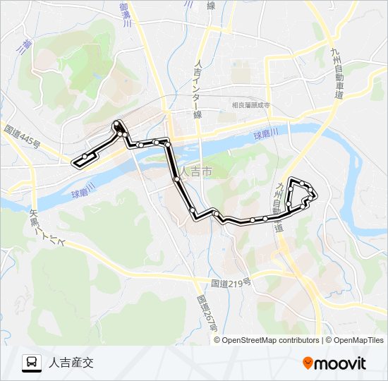 人吉産交→七地循環～→人吉産交 Bus Line Map
