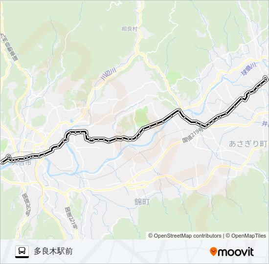 人吉産交→木上学校→多良木駅前 Bus Line Map