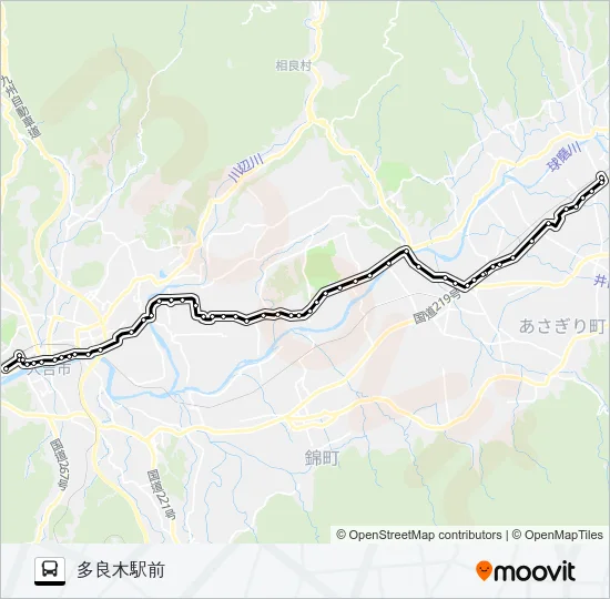 人吉産交→木上学校→多良木駅前 Bus Line Map