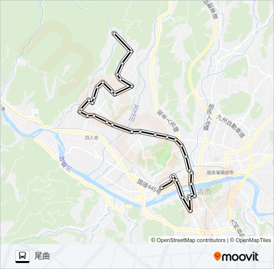 人吉産交→瓦屋町～馬草野→尾曲 Bus Line Map
