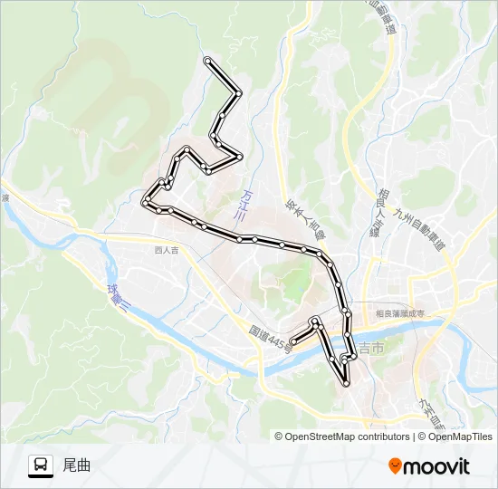 人吉産交→瓦屋町～馬草野→尾曲 Bus Line Map
