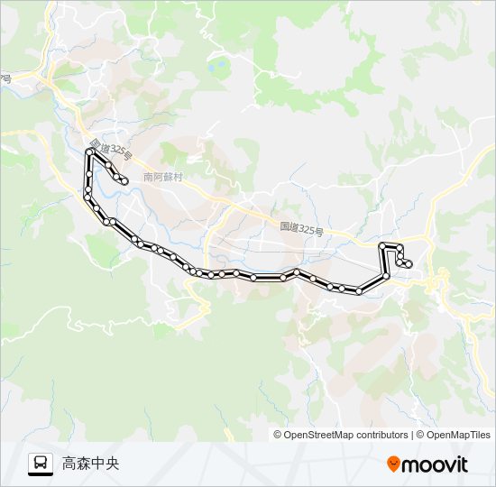 南阿蘇村役場→久木野→高森中央 Bus Line Map
