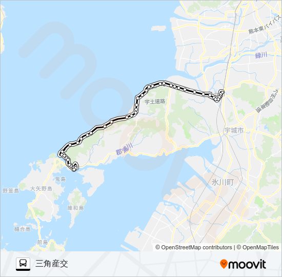 宇土駅前→赤瀬～東港→三角産交 Bus Line Map
