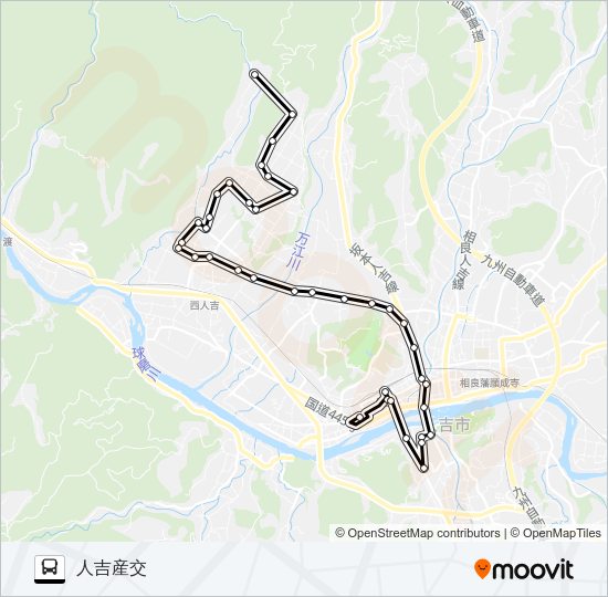 尾曲→馬草野～瓦屋町→人吉産交 Bus Line Map