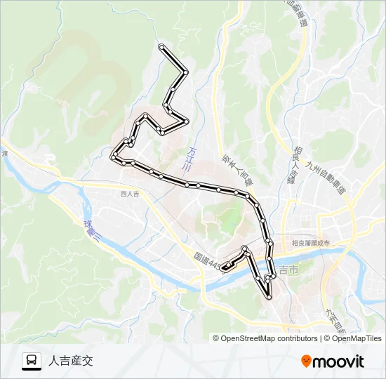 尾曲→馬草野～瓦屋町→人吉産交 Bus Line Map