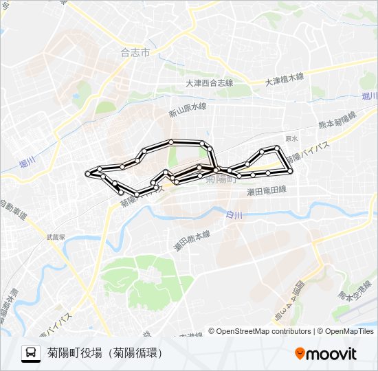 菊陽町役場→緑陽台→菊陽町役場 Bus Line Map