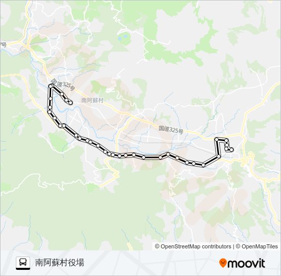 高森中央→久木野→南阿蘇村役場 Bus Line Map