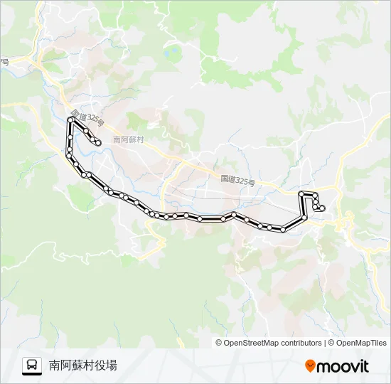 高森中央→久木野→南阿蘇村役場 バスの路線図