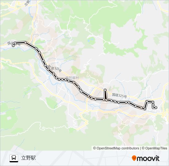 高森中央→白川駅～瑠璃→立野駅 Bus Line Map