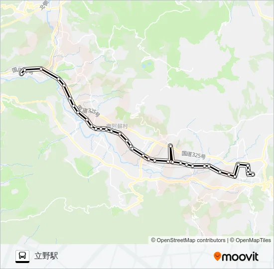 高森中央→白川駅～瑠璃→立野駅 バスの路線図