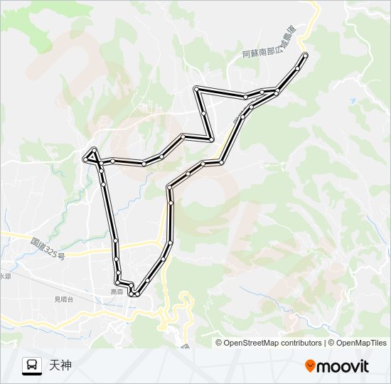 高森駅前→休暇村～西中原→天神 Bus Line Map