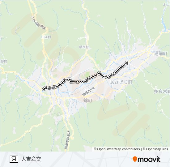 多良木駅前→木上学校前→人吉産交 Bus Line Map